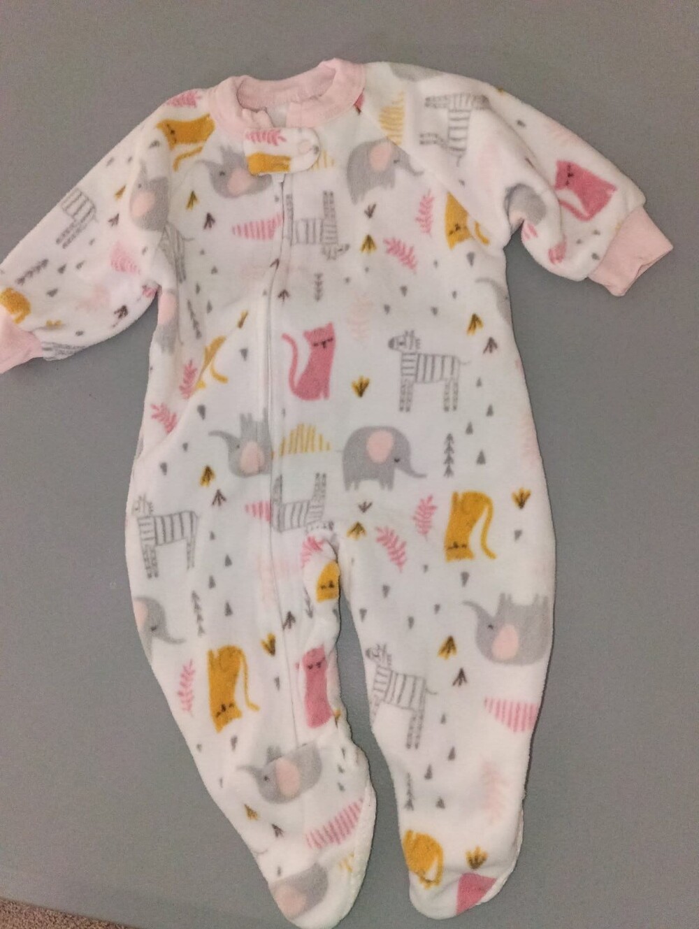 Gerber Pink & White Animal Print Fleece One-Piece Baby Girls 3-6m Sleeper
